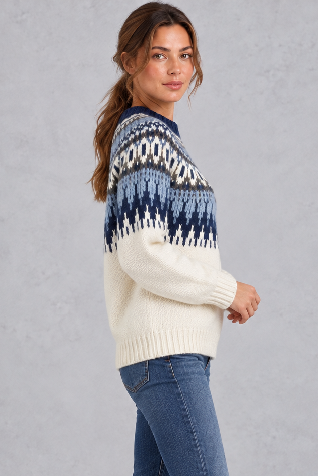 Women's Fair Isle Knit Jumper – Cosy Relaxed Fit Nordic Yoke Knitwear