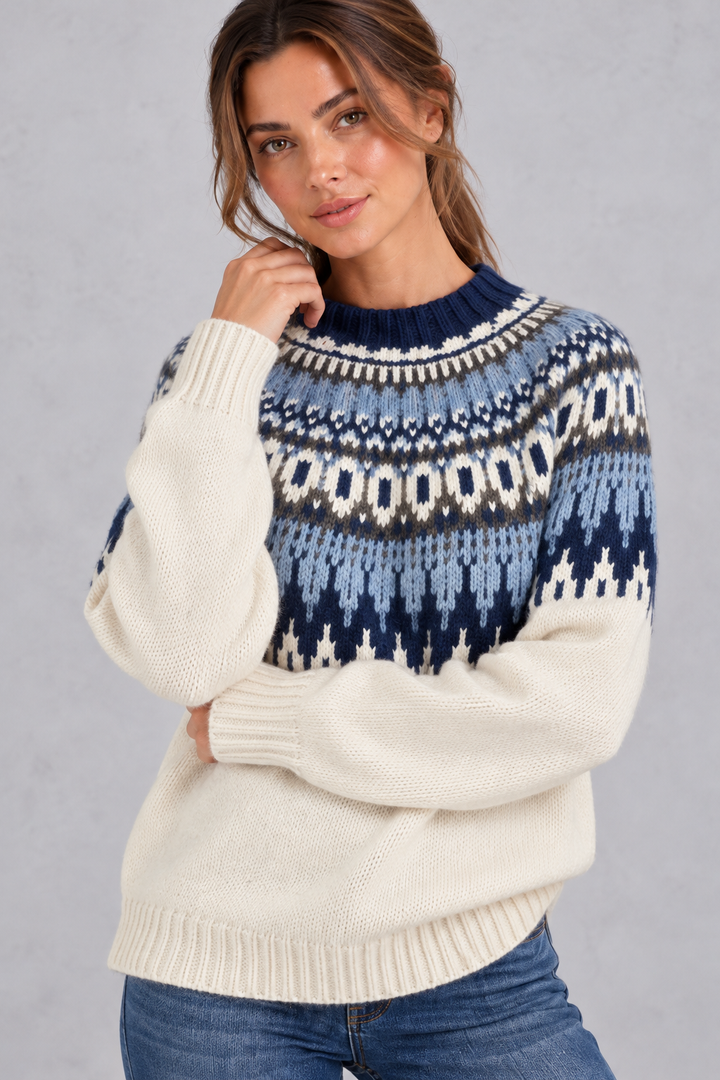Women's Fair Isle Knit Jumper – Cosy Relaxed Fit Nordic Yoke Knitwear
