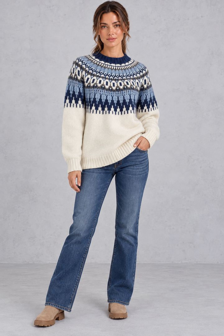 Women's Fair Isle Knit Jumper – Cosy Relaxed Fit Nordic Yoke Knitwear