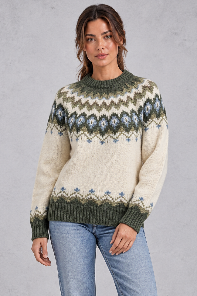 Women's Fair Isle Knit Jumper – Cosy Relaxed Fit Nordic Yoke Knitwear