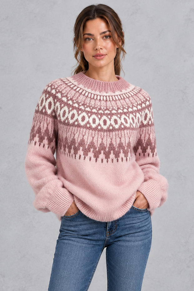 Women's Fair Isle Knit Jumper – Cosy Relaxed Fit Nordic Yoke Knitwear