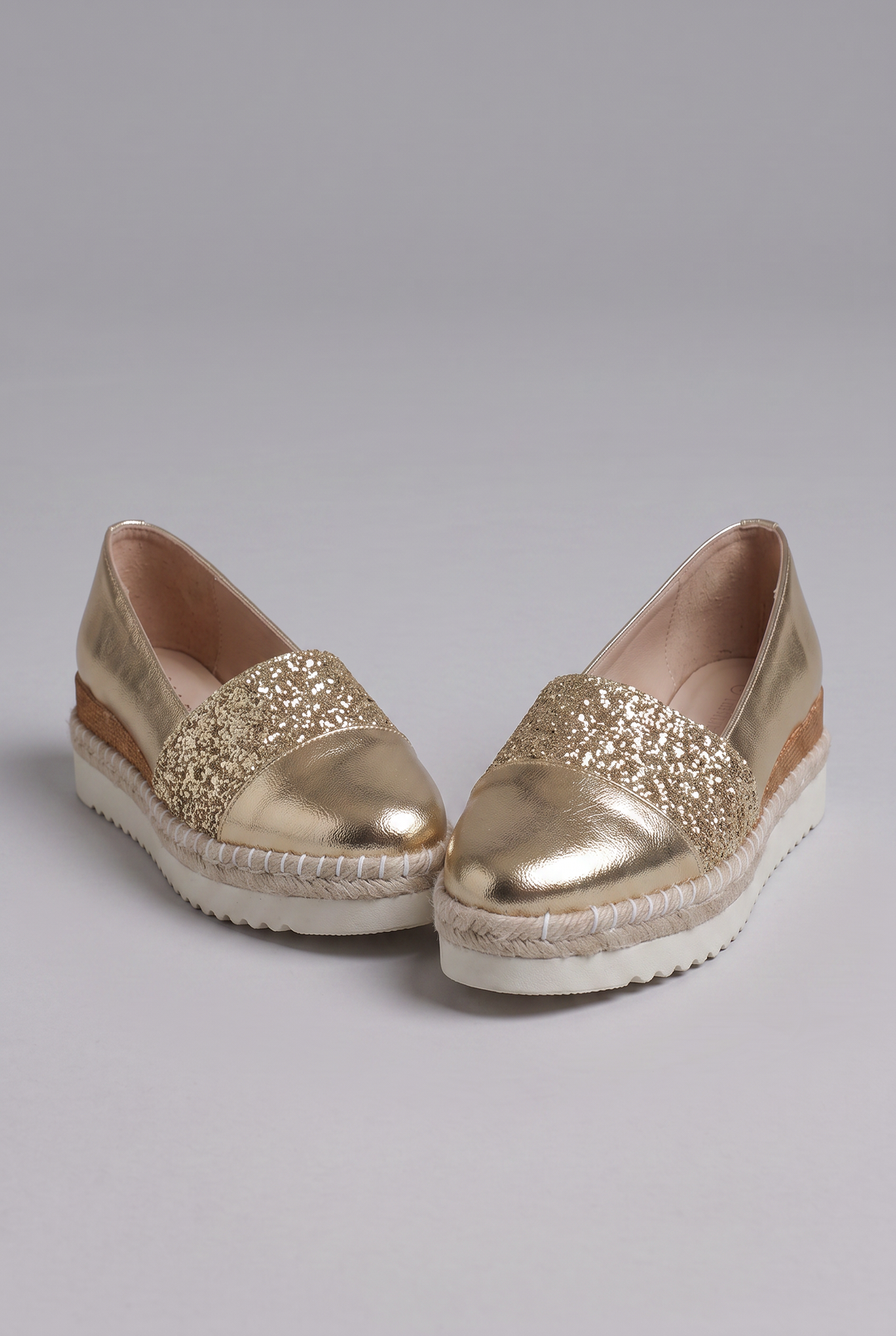 Women's Gold Orthopaedic Slip-On Wedge Loafers with Glitter Detail for Spring