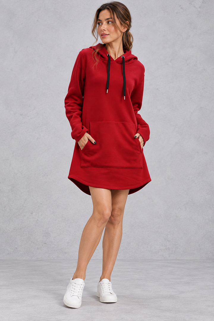 Women's Hoodie Dress Long Sleeve Hooded Sweatshirt Mini Dress with Pocket, view 9 - Elena Harper
