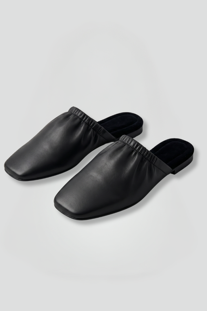 Women's Leather Mule Shoes with Cap Toe and Slip-On