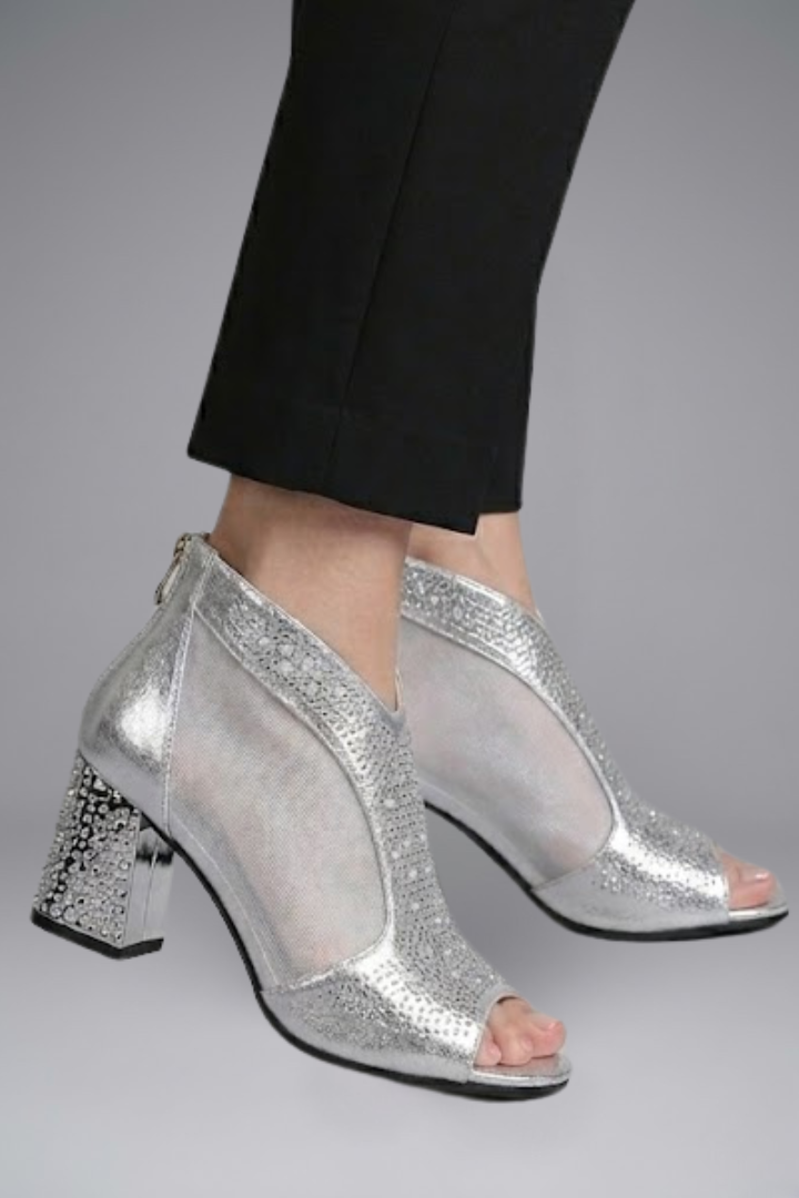 Women's Leather Sandals with Block Heel for Evening Wear