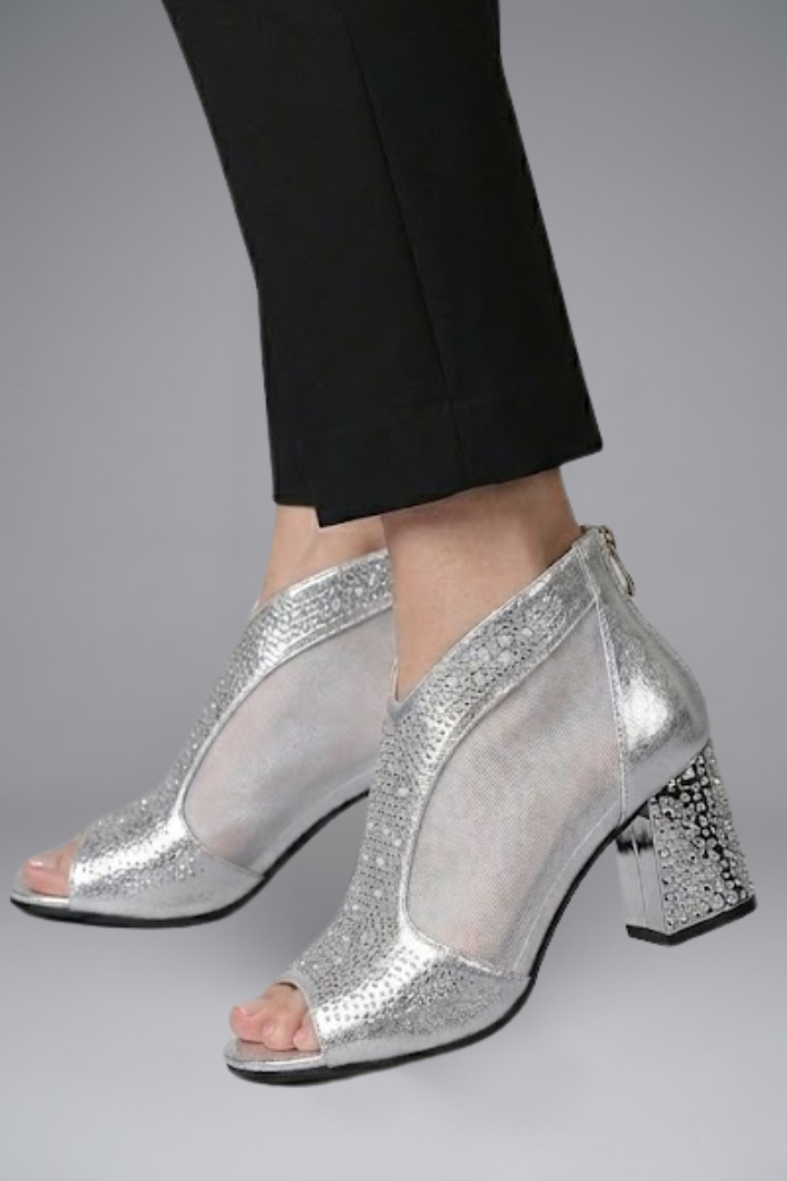 Women's Leather Sandals with Block Heel for Evening Wear