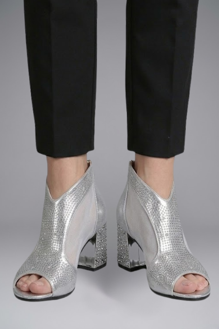 Women's Leather Sandals with Block Heel for Evening Wear