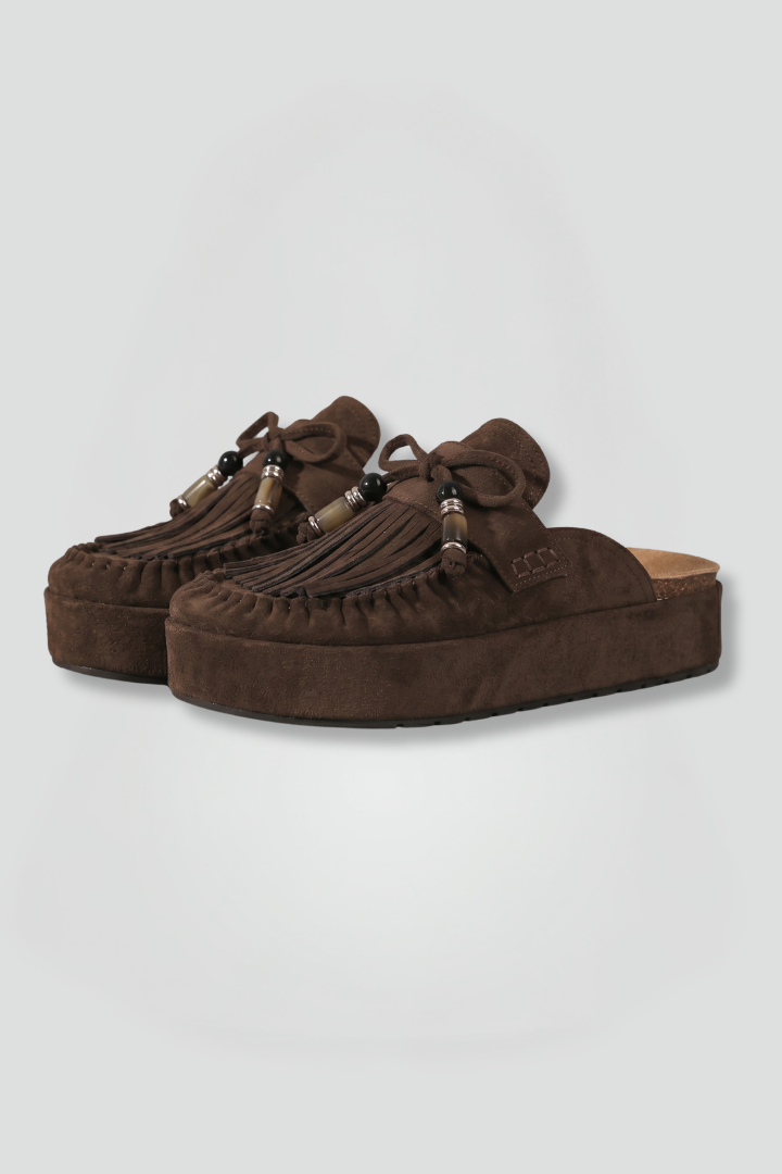 Women's Leather Sandals with Round Toe and Slip-On