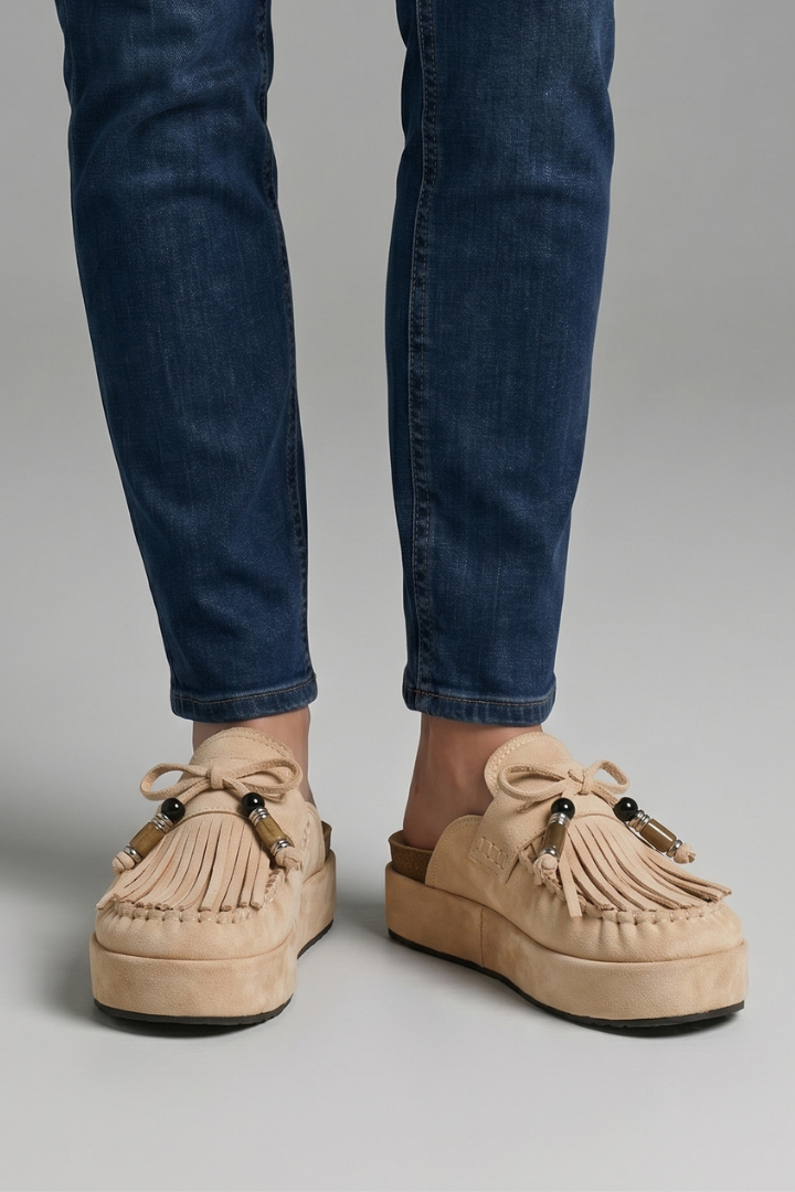Women's Leather Sandals with Round Toe and Slip-On