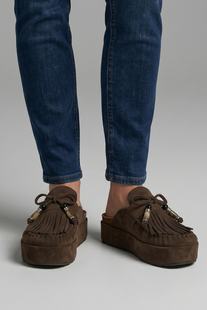 Women's Leather Sandals with Round Toe and Slip-On