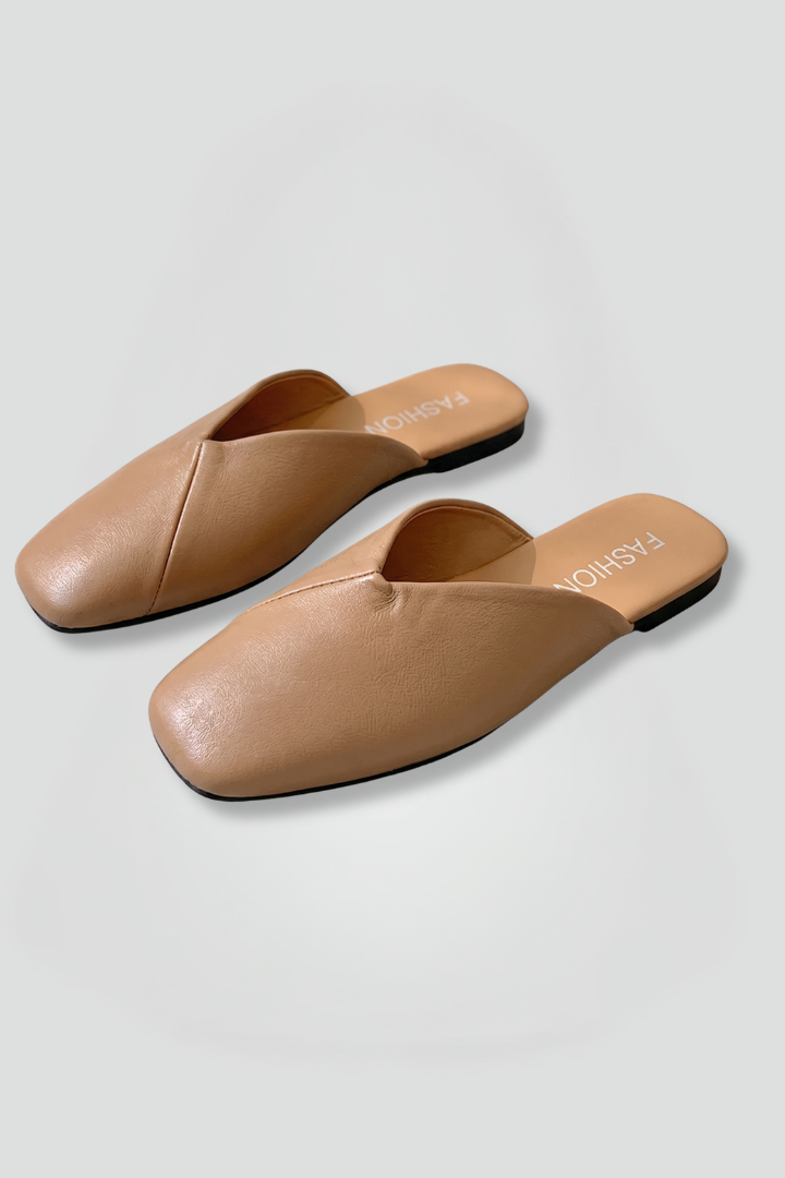 Women's Leather Sandals with Square Toe and Slip On
