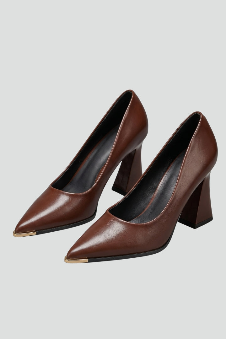 Women's Leather Shoes with Pointed Toe and Slip On