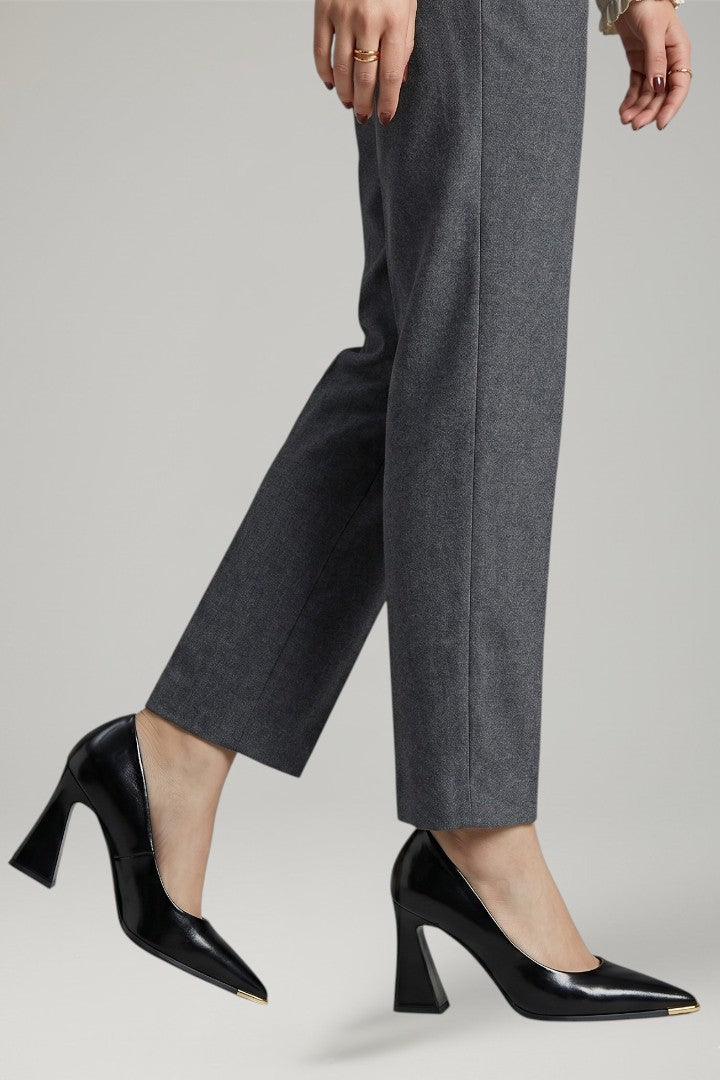 Women's Leather Shoes with Pointed Toe and Slip On