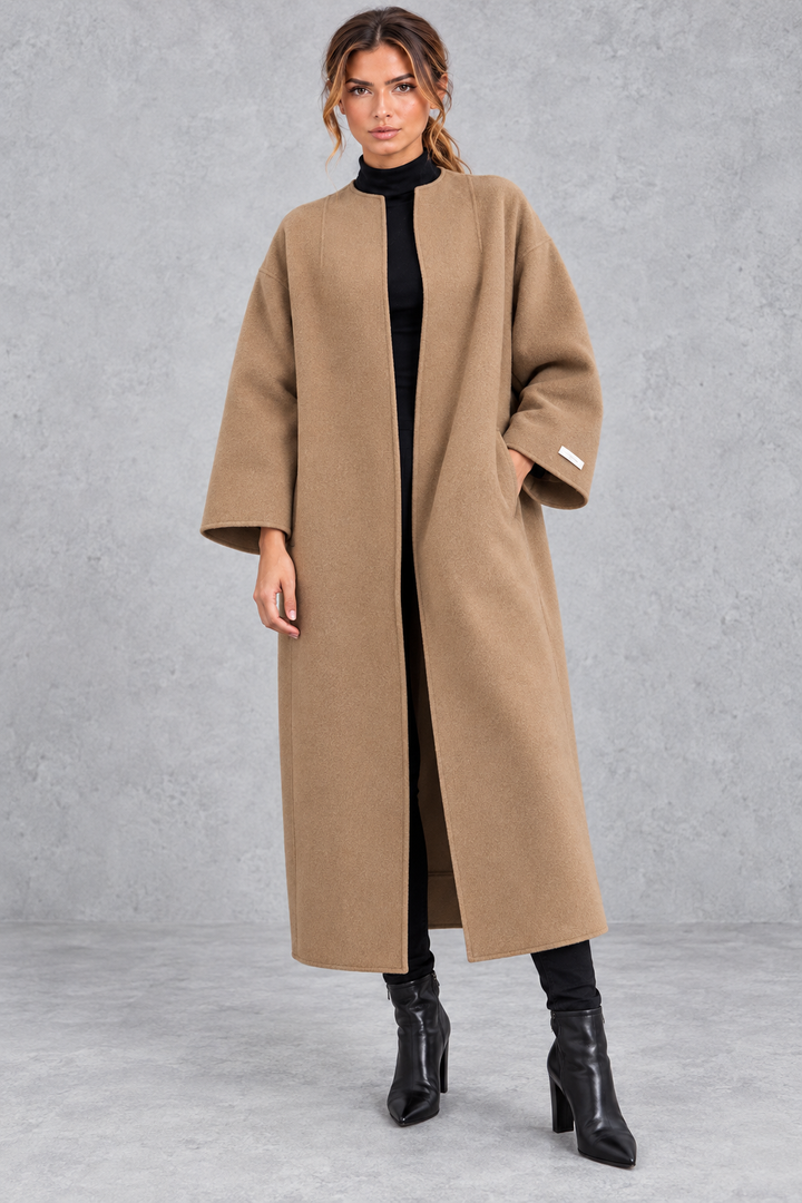 Women's Longline Wool-Blend Coat – Open Front & Relaxed Fit