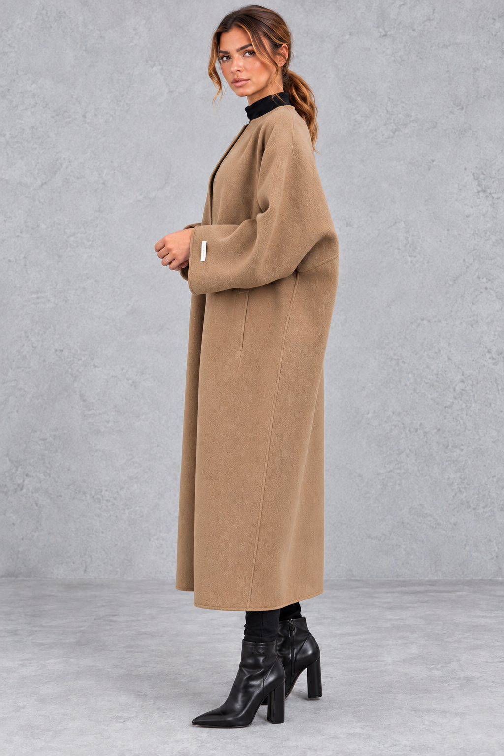Women's Longline Wool-Blend Coat – Open Front & Relaxed Fit