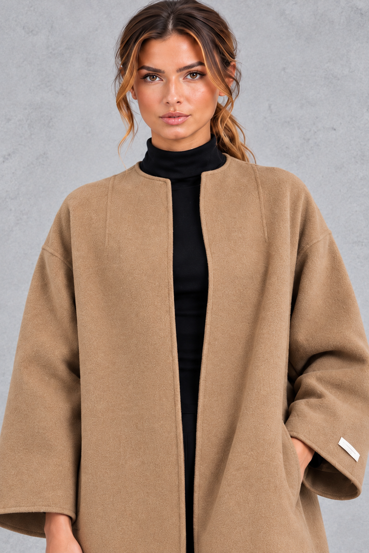 Women's Longline Wool-Blend Coat – Open Front & Relaxed Fit