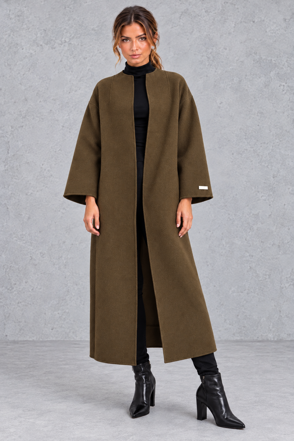 Women's Longline Wool-Blend Coat – Open Front & Relaxed Fit