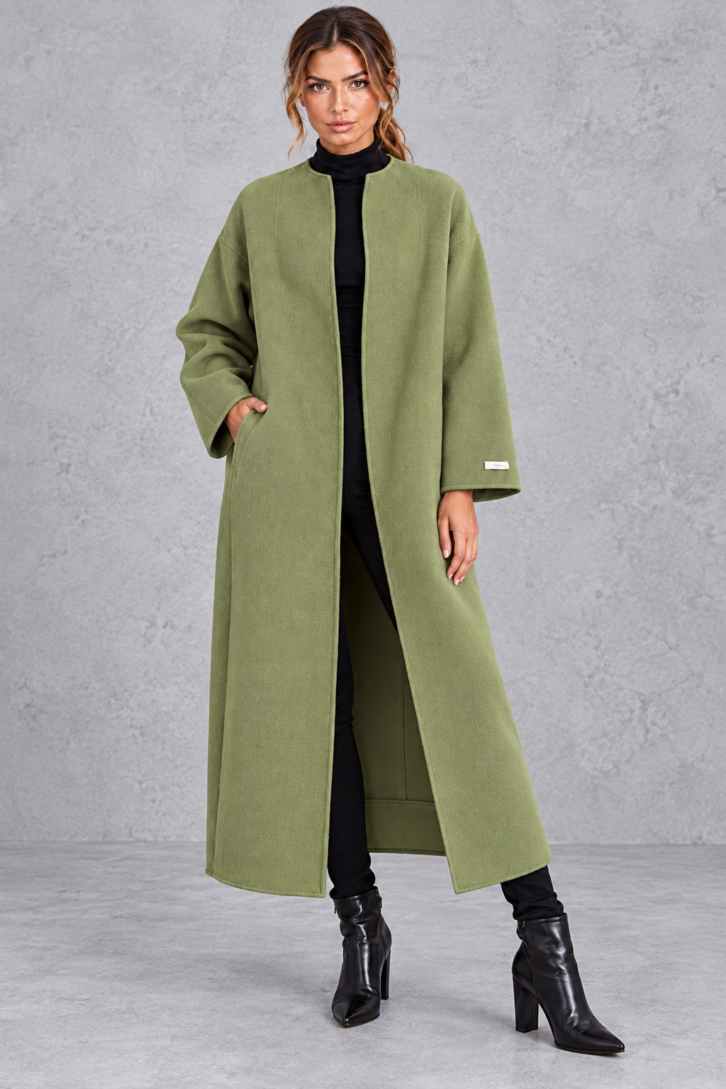 Women's Longline Wool-Blend Coat – Open Front & Relaxed Fit