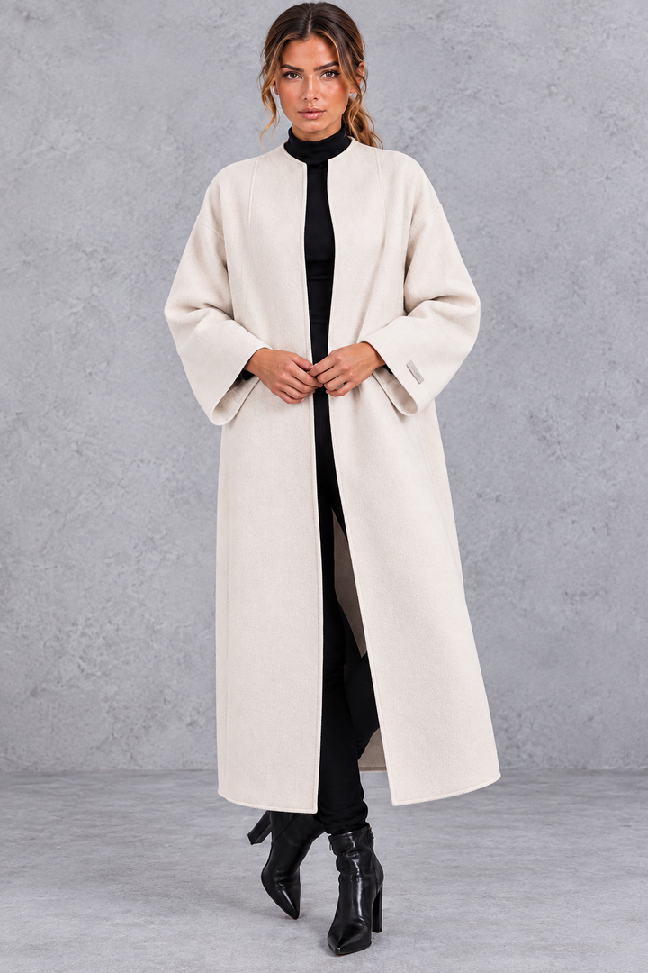 Women's Longline Wool-Blend Coat – Open Front & Relaxed Fit