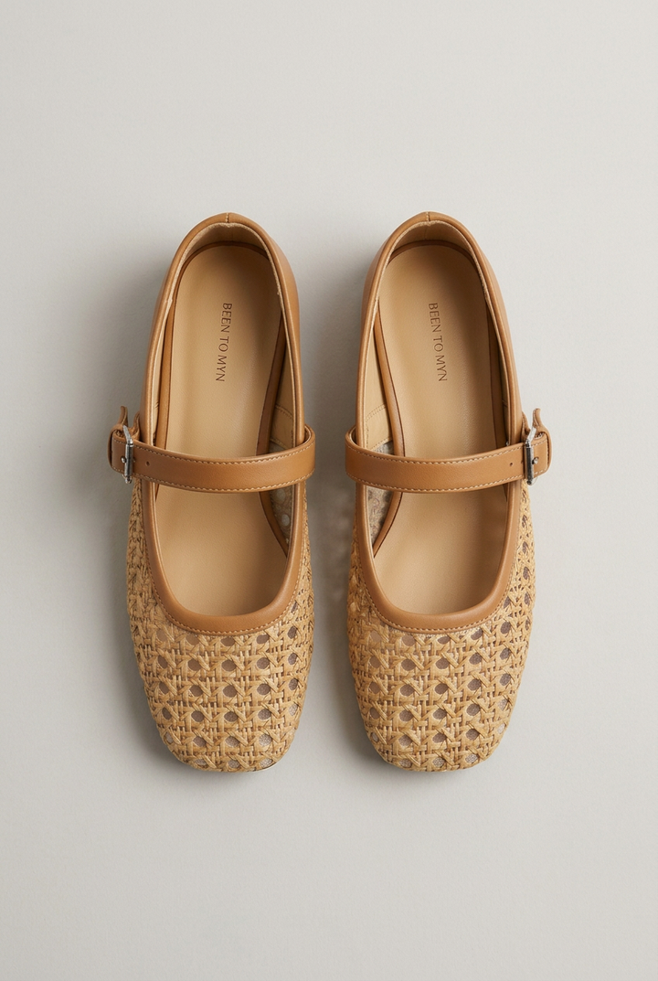 Women's Mary Jane Flats with Woven Crochet Floral Upper