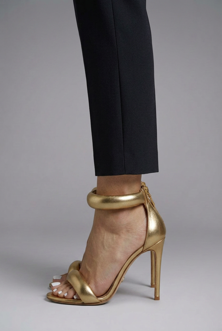 Women's Metallic Gold High Heel Sandals with Padded Ankle Strap for Party Wear
