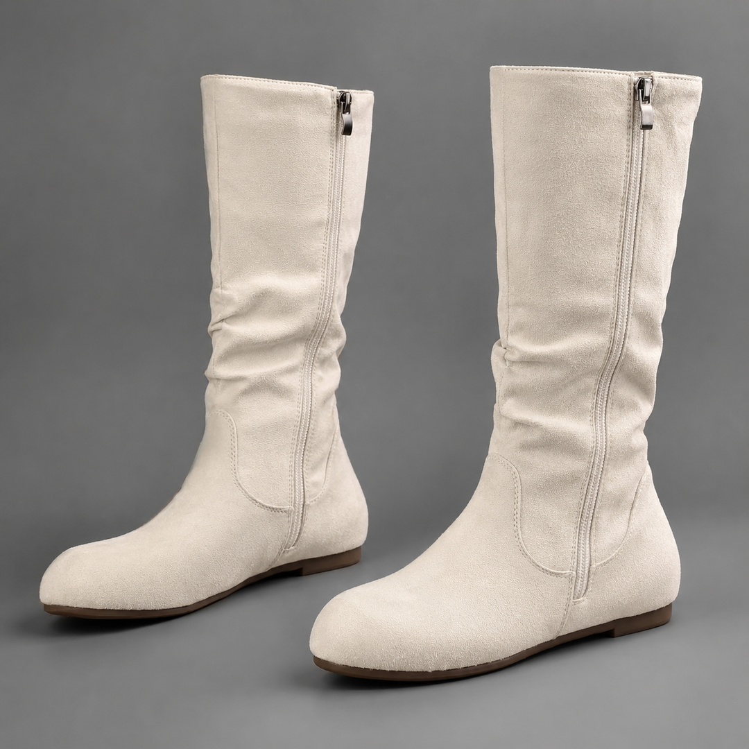 Women’s Mid-Calf Winter Boots – Vintage Side Zip Low Heel Casual Shoes
