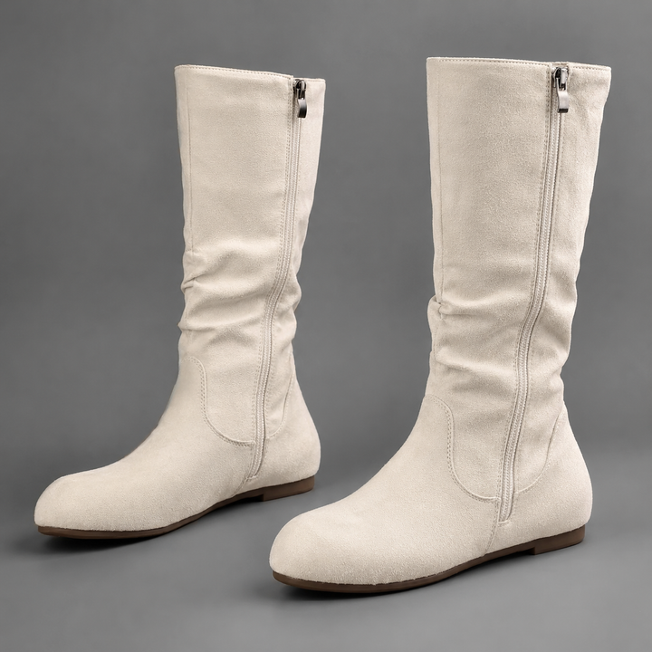 Women’s Mid-Calf Winter Boots – Vintage Side Zip Low Heel Casual Shoes