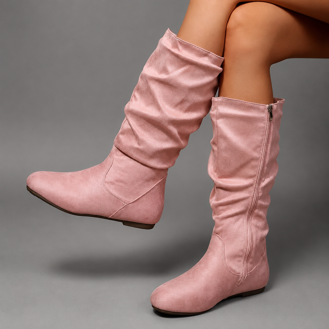 Women’s Mid-Calf Winter Boots – Vintage Side Zip Low Heel Casual Shoes