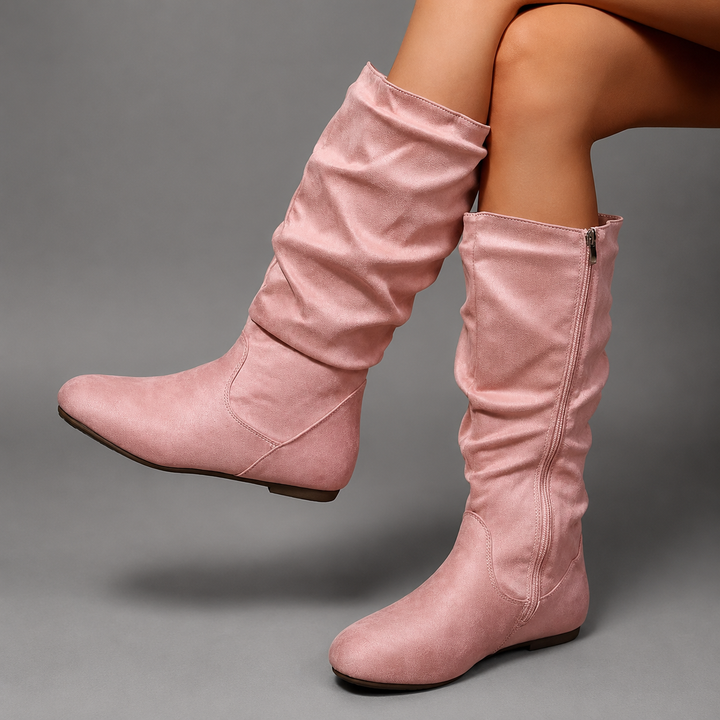 Women’s Mid-Calf Winter Boots – Vintage Side Zip Low Heel Casual Shoes