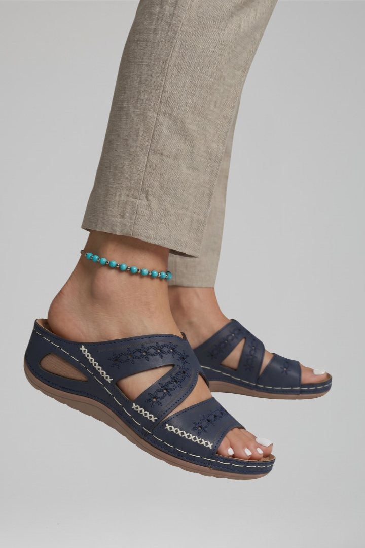 Women's Orthopedic Slip-On Sandals with Cutout Straps for All-Day Comfort