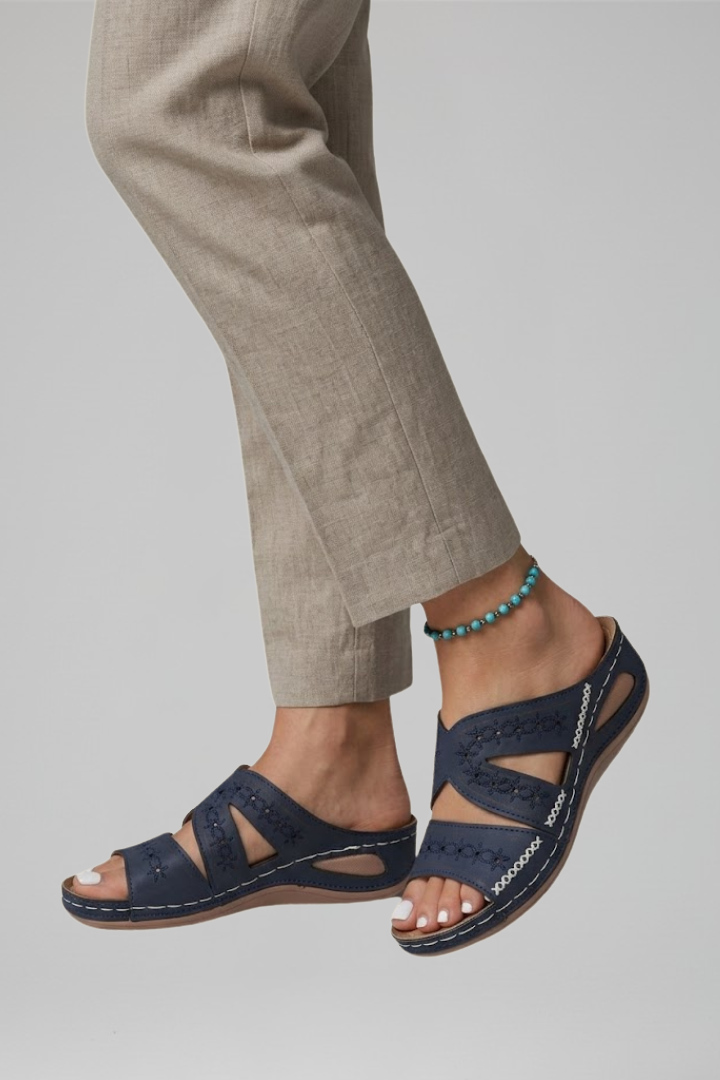 Women's Orthopedic Slip-On Sandals with Cutout Straps for All-Day Comfort