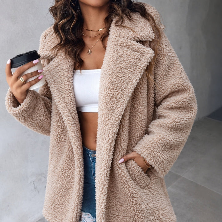 Women's Oversized Teddy Coat with Shawl Collar and Pockets