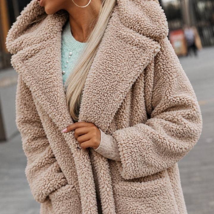 Women's Oversized Teddy Coat with Shawl Collar and Pockets