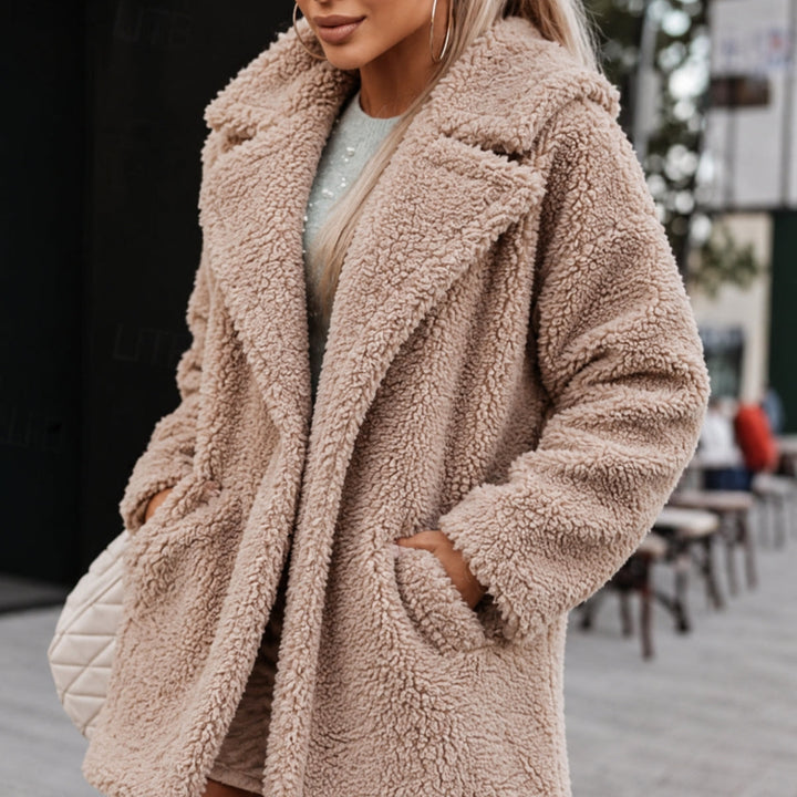 Women's Oversized Teddy Coat with Shawl Collar and Pockets