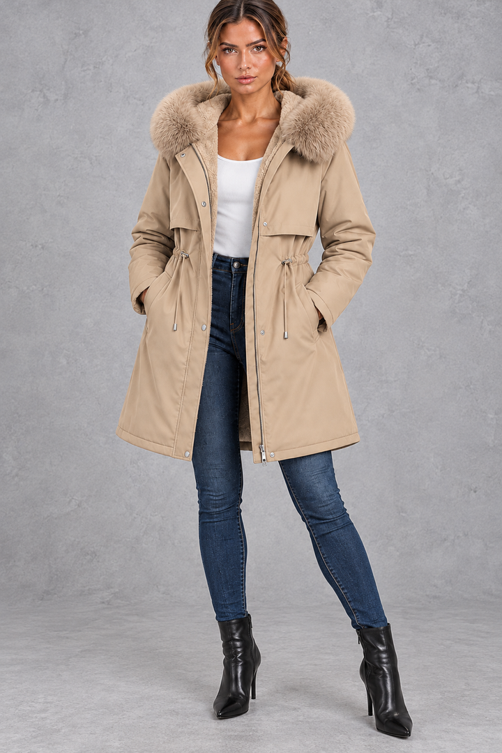 Women's Plush-Lined Hooded Parka – Longline Fit & Cosy Winter Warmth