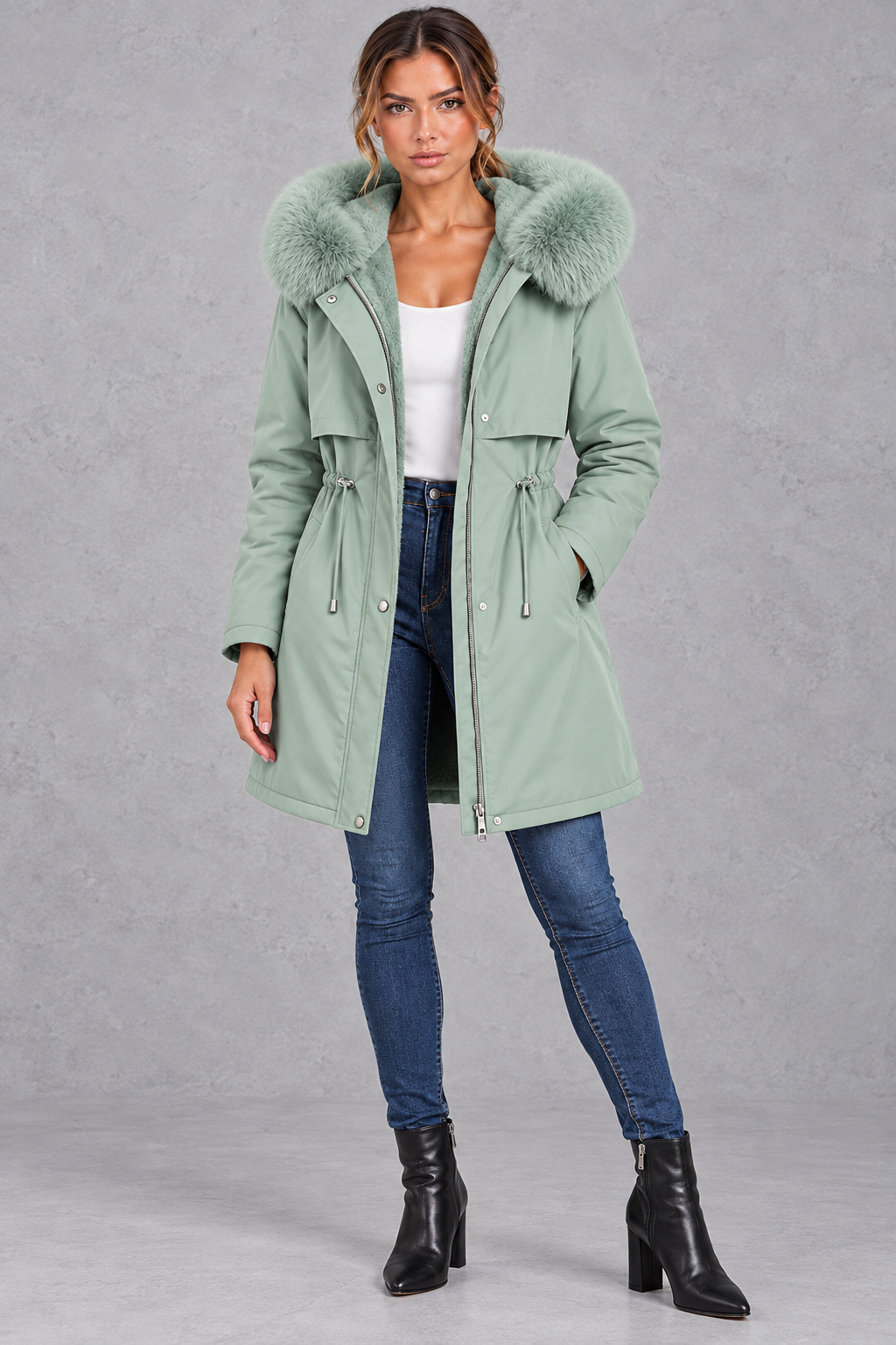 Women's Plush-Lined Hooded Parka – Longline Fit & Cosy Winter Warmth
