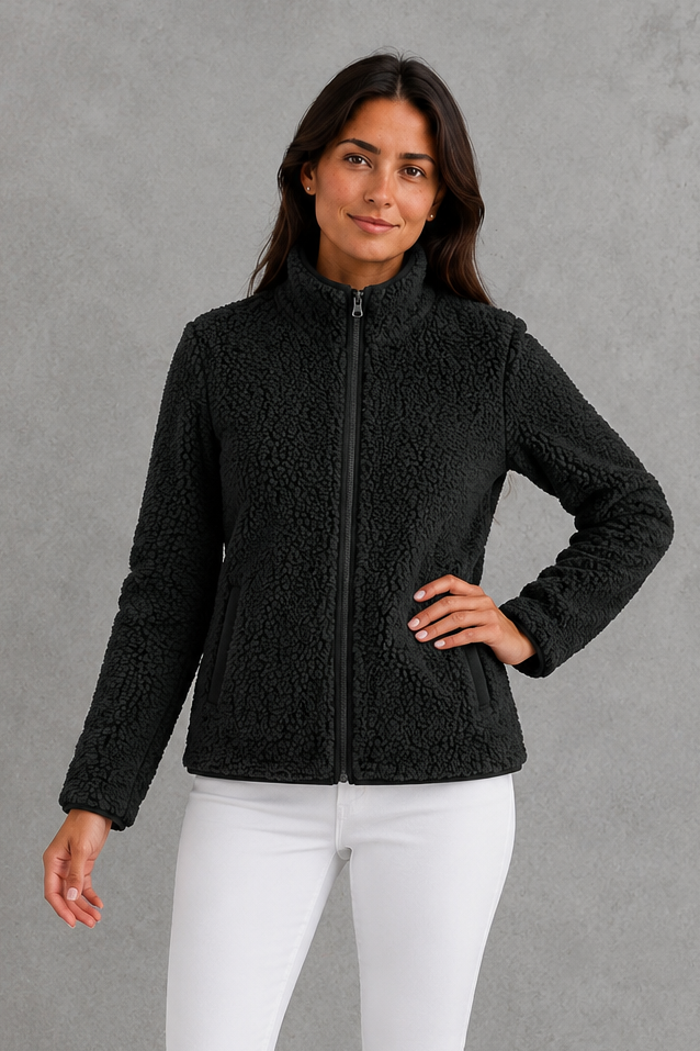Women’s Sherpa Jacket – Zip-Up Teddy Fleece