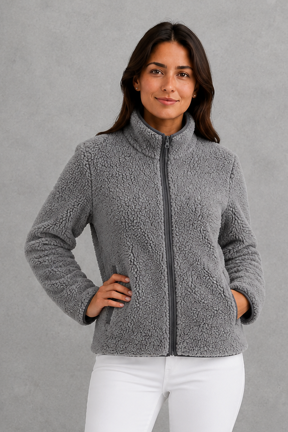 Women’s Sherpa Jacket – Zip-Up Teddy Fleece