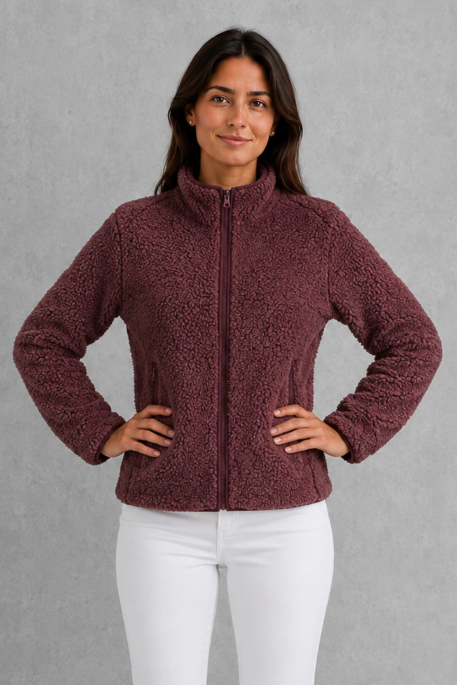 Women’s Sherpa Jacket – Zip-Up Teddy Fleece