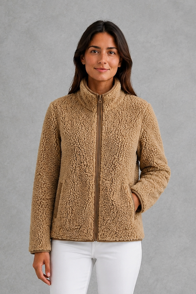 Women’s Sherpa Jacket – Zip-Up Teddy Fleece