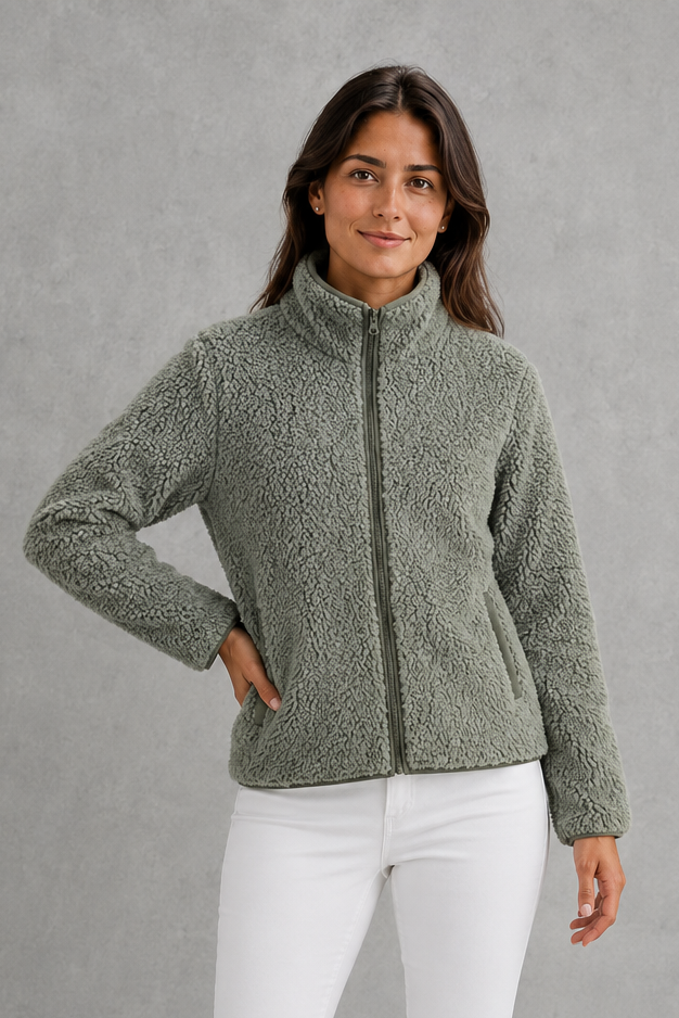 Women’s Sherpa Jacket – Zip-Up Teddy Fleece