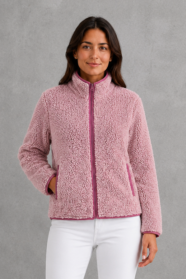 Women’s Sherpa Jacket – Zip-Up Teddy Fleece