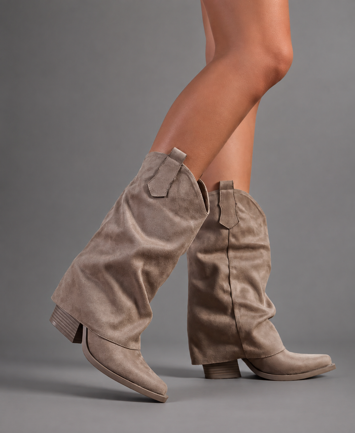 Women’s Pointed Toe Knee High Boots – Chunky Heel Western Style Autumn Boots