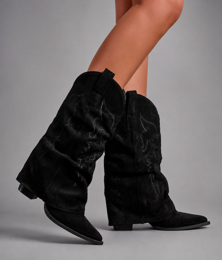 Women’s Pointed Toe Knee High Boots – Chunky Heel Western Style Autumn Boots