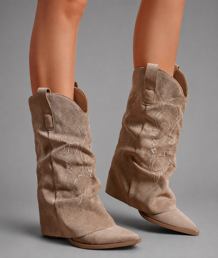 Women’s Pointed Toe Knee High Boots – Chunky Heel Western Style Autumn Boots