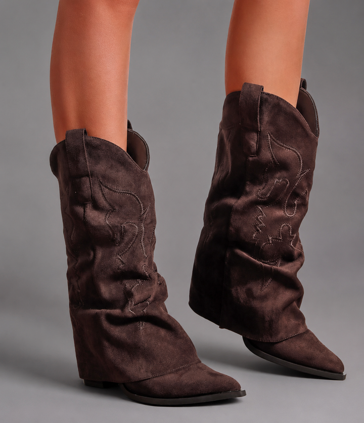 Women’s Pointed Toe Knee High Boots – Chunky Heel Western Style Autumn Boots