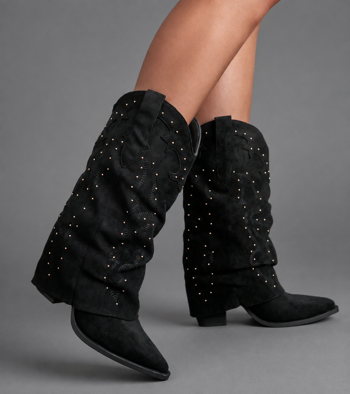 Women’s Pointed Toe Knee High Boots – Chunky Heel Western Style Autumn Boots