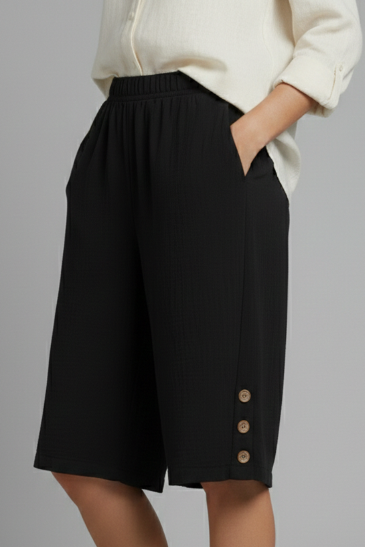Women’s Shorts with Elastic Waist and Button Detail