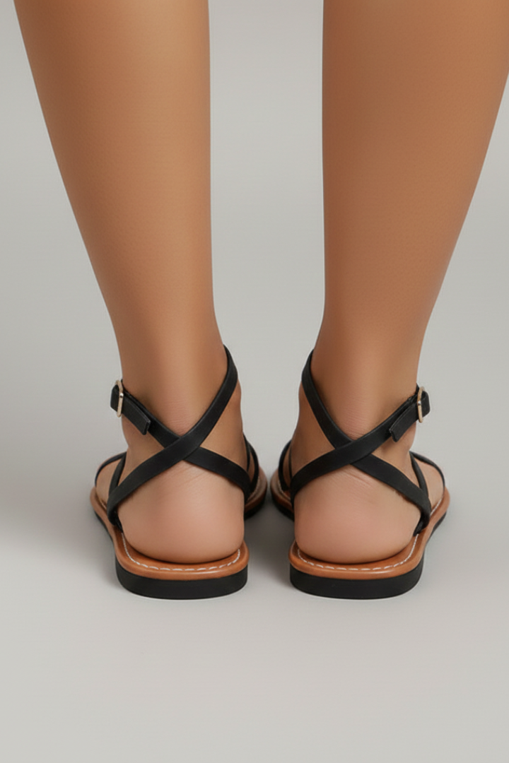 Women’s Strappy Flat Sandals with Ankle Strap and Open Toe