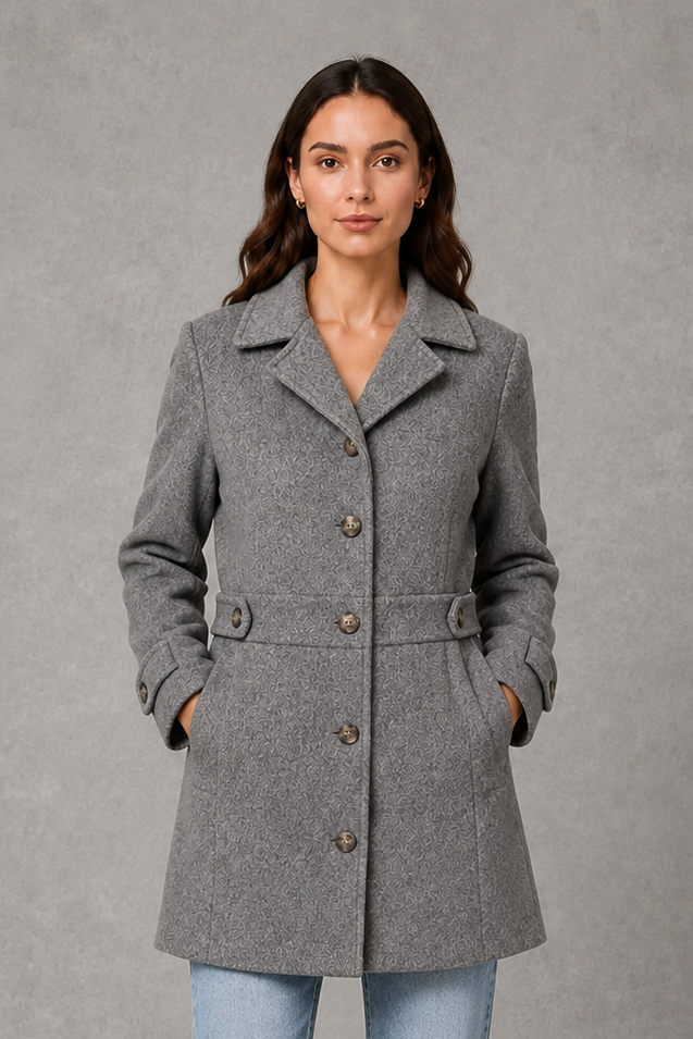 Women’s Tailored Longline Coat – Button Front Collared Smart Jacket